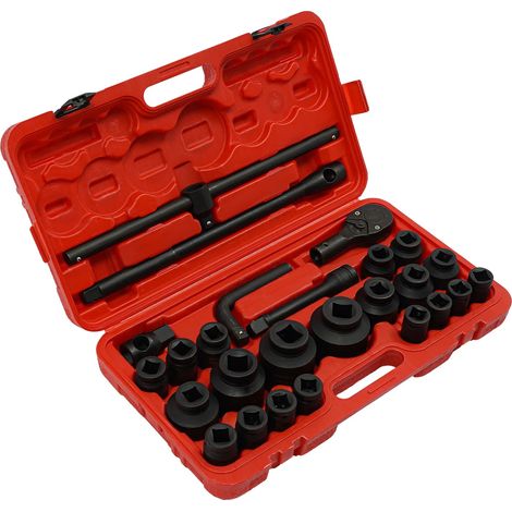 Jeu de douilles à chocs, 26 pièces, construction en acier durable, noir (1/2)