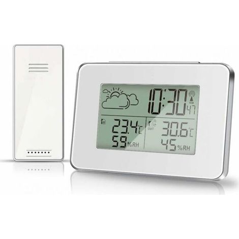 White Wireless Weather Station Indoor Outdoor Thermometer Hygrometer with Outdoor Sensor LCD Display Digital Temperature Humidity Monitor with Backlight (1/4)