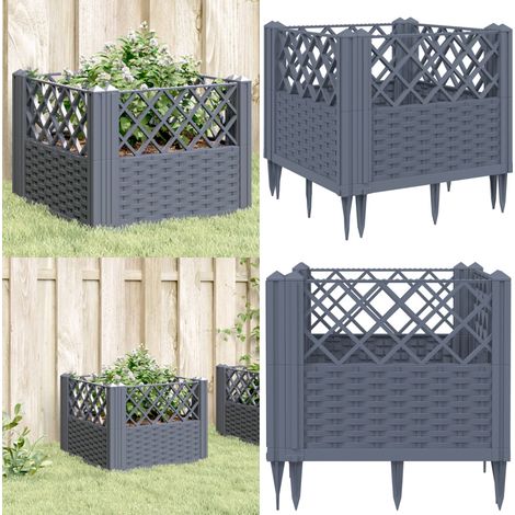 Pflanzkasten mit Erdspießen Grau 43,5x43,5x43,5 cm PP - Gartengefäße - Pflanzkasten - Hochbeet - Balkonpflanzen - Kräutergarten - Home & Living (1/5)