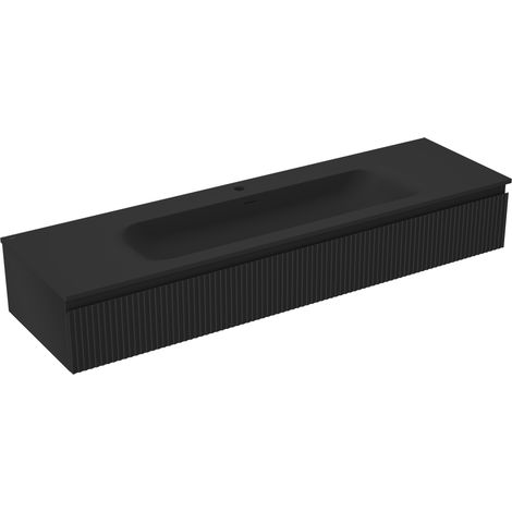 Mexen Rivel Badezimmermöbel 160 cm mit Vela-Waschbecken, 1 Schublade, gerillt, schwarz matt - 91A20-16023-1-BF71-W23M71