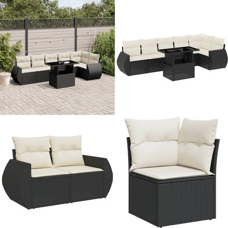 7-tlg. Garten-Sofagarnitur mit Kissen Schwarz Poly Rattan - Gartenmöbel Set - PE-Rattan Möbel - Outdoor Lounge - Gartenlounge - Terrassenmöbel - Home & Living (1/5)