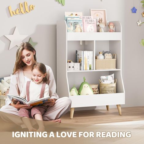 Kinderregal, Spielzeugregal, Kinderzimmerregal, MDF, Spielzeugaufbewahrung, Montessori Bücherregal, Weiß
