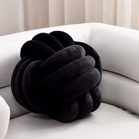 Coussin boule à nœuds, coussin décoratif rond et doux pour la maison, coussin boule en peluche noué fait main pour la décoration intérieure, jouet boule à nœuds pour enfants (Petit - 20 cm, Noir) (1/5)