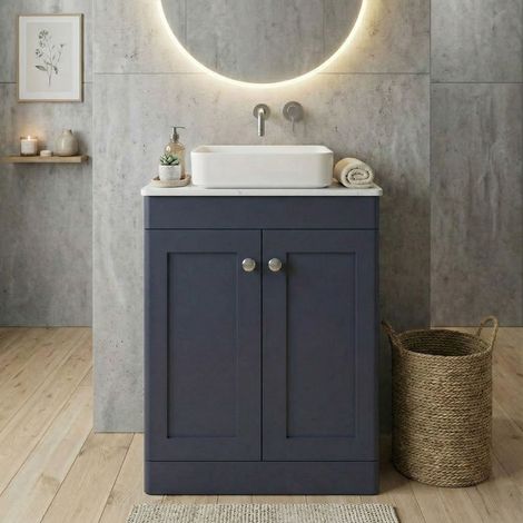 Nuie Classique Floor Standing 2-Door Vanity Unit with White Marble Worktop 600mm Wide - Satin Anthracite (1/3)