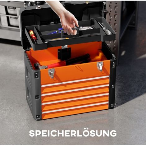 Caisse à outils vide en acier, 4 tiroirs, plateau supérieur, 49,7 x 25,3 x 40,7 cm, orange (1/5)