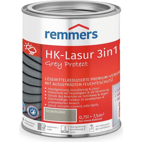 Remmers HK-Lasur 3in1 Grey Protect [plus] silbergrau, matt, 0,75 Liter, Holzlasur, Premium Holzlasur außen, natürliche Grautöne, 3in1 Holzschutz