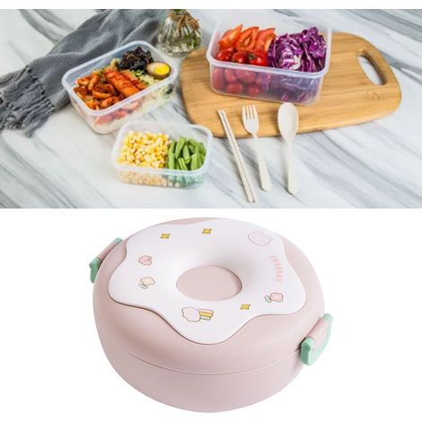Niedliche, runde, rosafarbene Bento-Box in Donut-Form, mikrowellengeeignet, ideal für Büroangestellte und Studenten. (1/5)