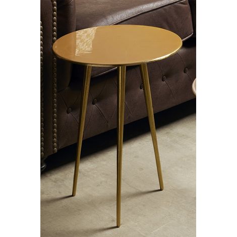 Table d'appoint moutarde à 3 portes. Doré. Dimensions : 40 x 50 cm. (1/3)