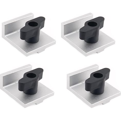 Juego de 4 topes cortos bidireccionales para carpintería con topes de aluminio y pernos en T para un posicionamiento seguro en mesas con rieles en T. (1/5)