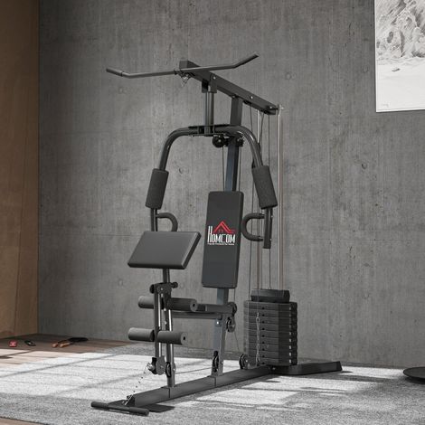 Estación de musculación multifunción 45 kg, 180 x 108 x 200 cm, acero negro DESVIAE (1/5)