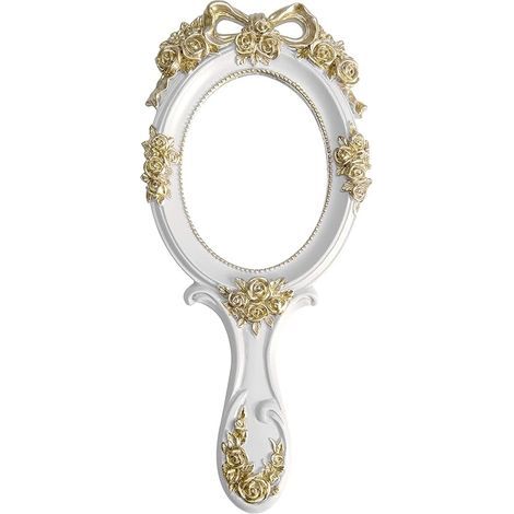 Miroir de poche vintage avec poignée - Miroir de poche Princesse blanc (1/5)