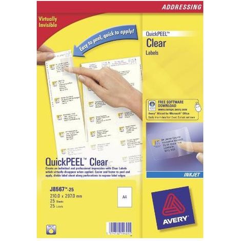 Avery J8567-25 etiqueta de impresora Transparente
