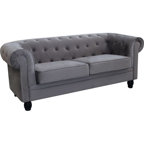 Divano 3 posti in Velluto Taupe Grigio Chesterfield