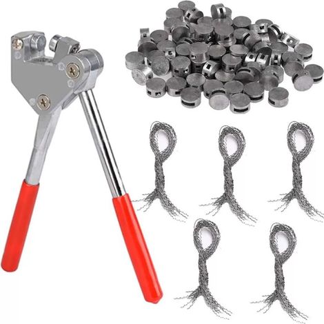 Zangen-Dichtungszangen-Set, rote Plombe, 10 mm, Kunststoffgriff (1 x Kabel-Plombenzange + 20 x Leitungen + 20 x Drahtplombe).
