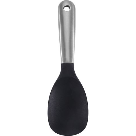 Cuillère de service en acier inoxydable, cuillère de service résistante à la chaleur, cuillère en silicone lavable au lave-vaisselle avec trou de suspension, pour sauces, soupes, vinaigrettes, riz (1/4)