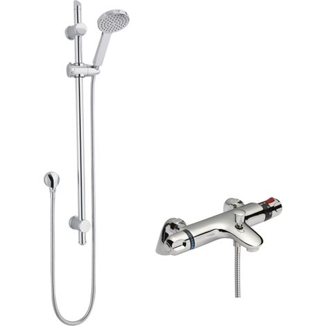 Nuie Reef Thermostatic Bath Shower Mixer with Water Saving Slider Rail Kit - Chrome (1/2)