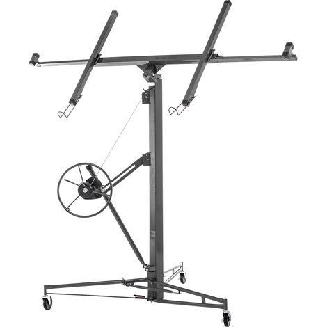 Lève-plaques de plâtre pliable: pour plaques de cloison sèche jusqu'à 68 kg, hauteur réglable de 180-470 cm, 3 roues avec frein de blocage, inclinaison de 60°, gris (1/5)