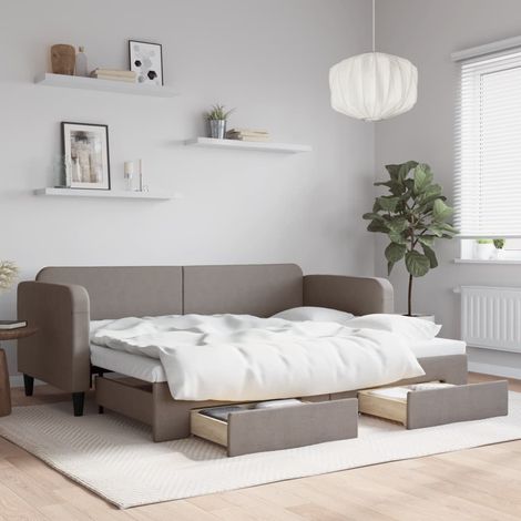 Tagesbett Ausziehbar mit Schubladen Taupe 80x200 cm Stoff (1/5)