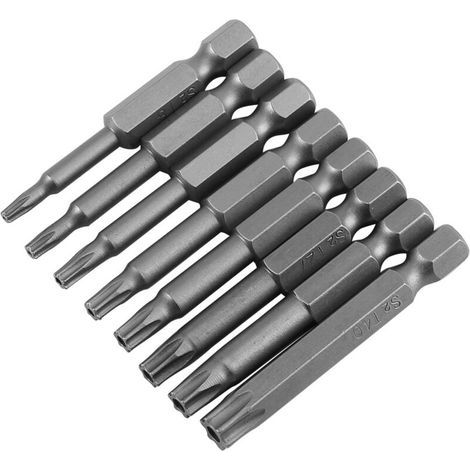 Embouts Torx magnétiques en acier trempé, tige hexagonale 1/4", longueur 50 mm, 8 pièces T8 à T40 – Kit sécurité professionnel (1/5)