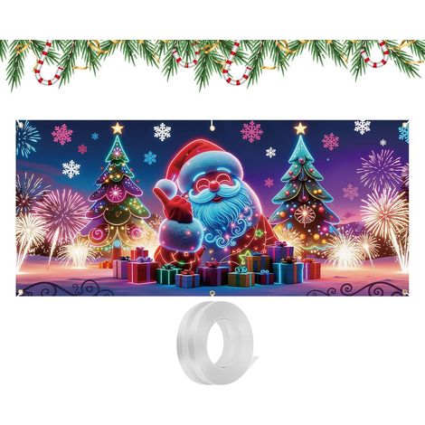 Housse de Porte de Garage pour Noël 4x1,8 m UV Fluorescent Décor De Fêtes,Parent (1/5)