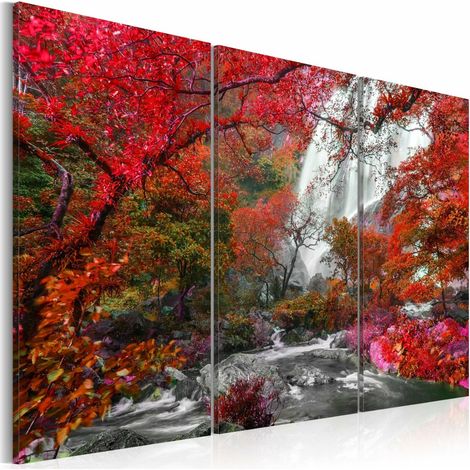Tableau belle cascade forêt automnale - 120 x 80 cm (1/4)