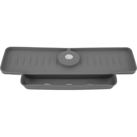 Égouttoir anti-éclaboussures pour robinet, en silicone pliable, avec poignée de robinet, bac récupérateur de gouttes et panier d'égouttage pour la cuisine (gris). (1/5)