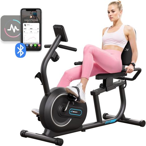 Merach – Vélo d'appartement semi-allongé magnétique – 8 niveaux de résistance – Écran LCD – Suivi cardiaque – Charge max 136 kg