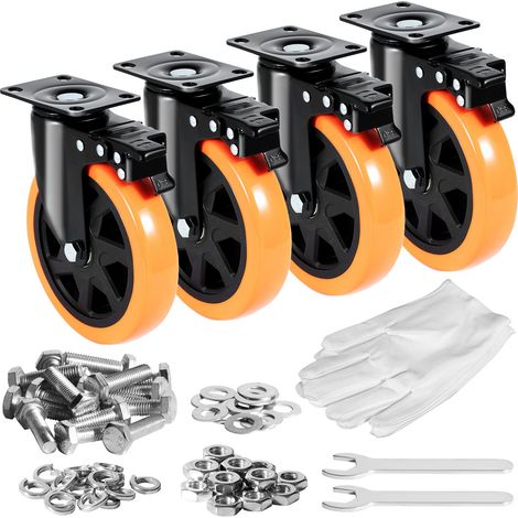 Roulettes Pivotantes Lot de 4 Roulettes pour Meubles Industrielles 152,4 mm Roues Silencieuses en PVC avec Frein à Verrouillage A/B Capacité de Charge 318 kg par Roulette pour Chariots Établis (1/5)