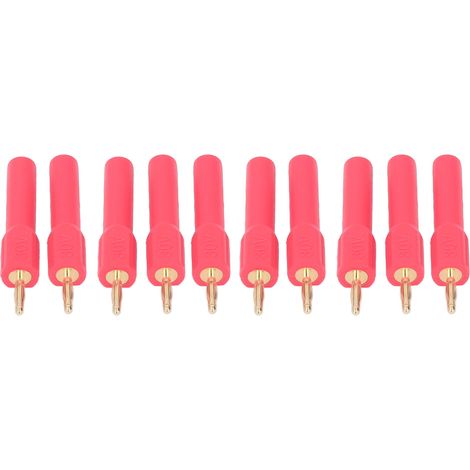 Lot de 10 connecteurs banane mâles 2 mm vers femelles 4 mm, adaptateurs en laiton plaqué or 30 V, rouge (1/5)