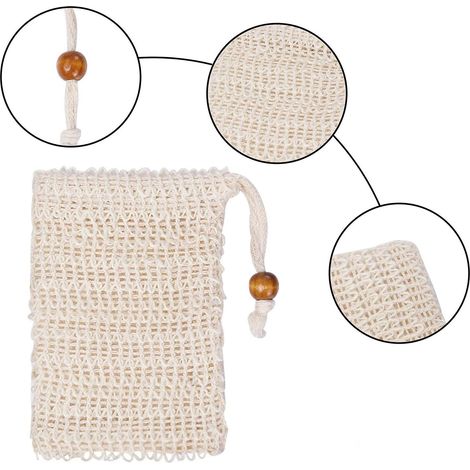 Set mit 10 Sisal-Peeling-Seifenbeuteln mit Kordelzug für Bad und Dusche – Natürliche Seifenbeutel für Bad und Waschen (1/4)