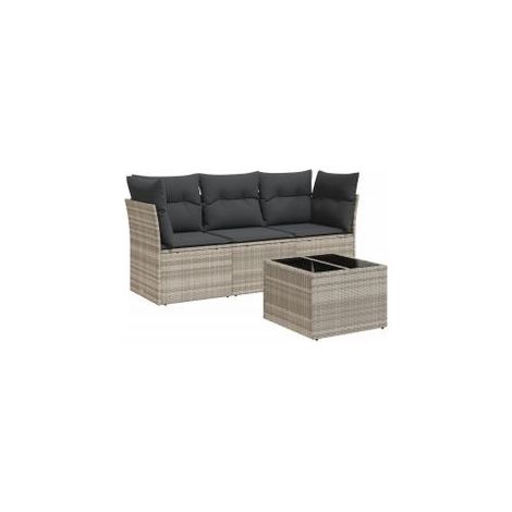 Salon de jardin 4 pcs avec coussins gris clair résine tressée (1/4)