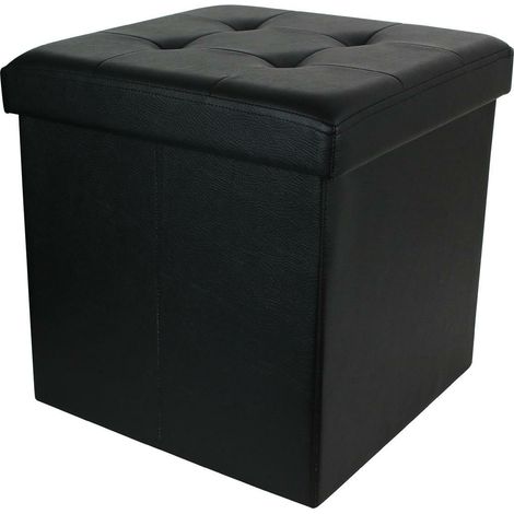 POUF PIEGHEVOLE IN ECOPELLE Vels NERO con vano contenitore (1/5)