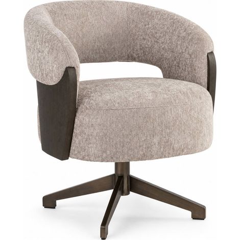 Chaise de salle à manger beige enveloppante - sable et bois foncé (1/5)