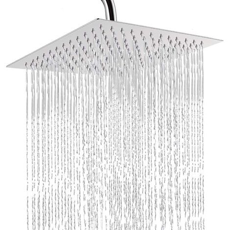 10 Inch 304 Stainless Steel Ultra-Thin High Pressure Square Shower Head, Adjustable Anti-Limescale Top Spray (1/5)