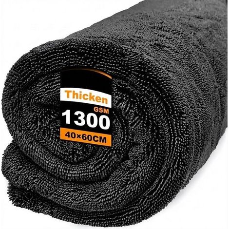 Toalla para secar coches, 40 x 40 cm, 1300 g/m², sin pelusa, de secado rápido, sin marcas para coches, motocicletas y cristales (S) (1/5)
