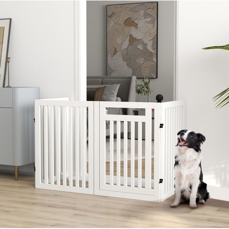 Barrera para perro 240x1,8x81 cm de MDF blanco, plegable, sin taladrar, interior - MEUBLIV (1/5)