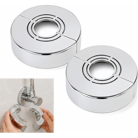Set of 2 Shower Mixer Tap 3 Sizes in 1, Split Tap Rosette for Diameter 21 mm/26 mm/33 mm, Radiator Hose Cover, Shower Faucet, Easy Installation, Chrome (Silver, 60 x 20 mm) (1/5)