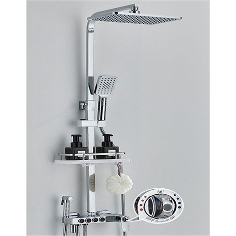 Ensemble de douche mitigeur thermostatique intelli Système de douche de salle de bain à affichage numérique, ensemble noir de robinet de douche thermostatique, robinet de douche à effet pluie moderne (1/5)