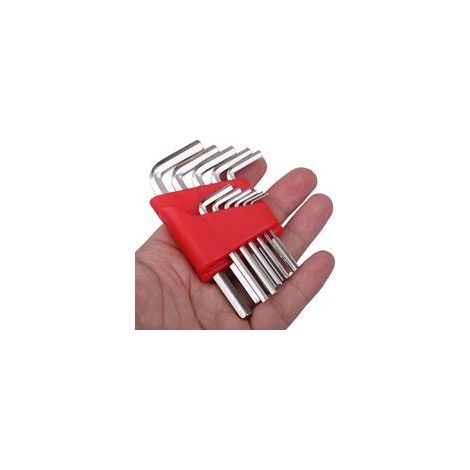 Juego de 11 llaves Allen métricas en forma de L de brazo corto Crezuo, fácil de llevar en el bolsillo.