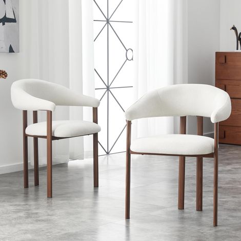 Ensemble de 2 fauteuils tonneau, chaise moderne en tissu avec pieds en fer et fauteuils confortables, fauteuil pour maison de campagne/salle à manger/salon, blanc (1/5)
