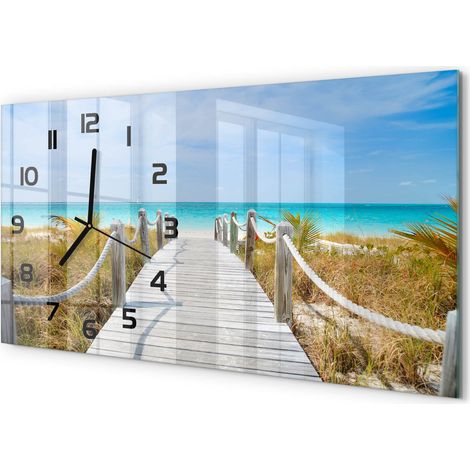 Horloge Murale Panoramique en Verre 60x30 cm Décorative Moderne Salon Cuisine La route vers la plage (1/5)