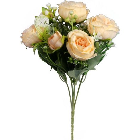 Bouquet élégant de 5 pivoines artificielles couleur crème - Décoration toute l'année (1/3)