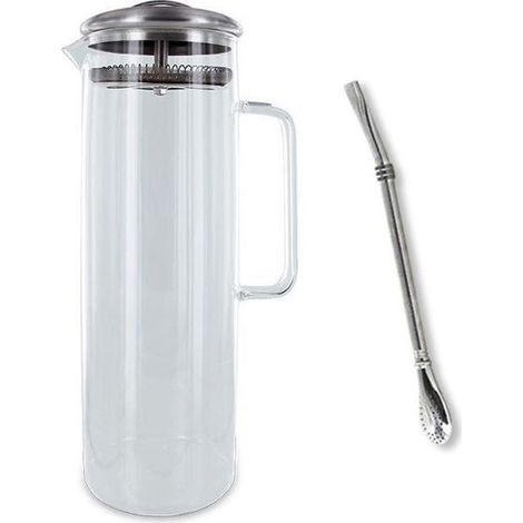 Carafe à thé glacé 1,5 litre + paille inox avec filtre (1/4)
