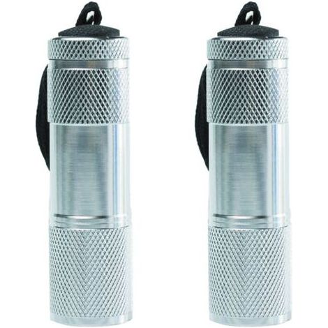 Mini-Taschenlampe mit Gummibeschichtung und Schultergurt, tragbar, ideal für Camping und Wandern, silberfarben. 2 Stück (1/4)