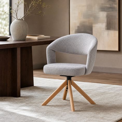 Lote de 2 sillas de comedor giratorias 360° de tela gris, patas de madera, H 81,5 cm (1/5)