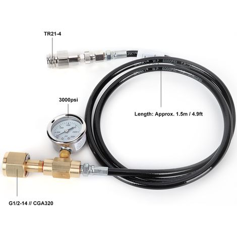 Tuyau de gaz pour machine à soda noir CGA320 de 1,5 m avec adaptateur, manomètre 3000 PSI, accessoires SodaStream/Soda Club (1/5)