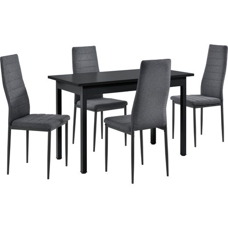 Mesa de comedor de cocina 120 cm con 4 sillas MDF acero negro y gris 030004249