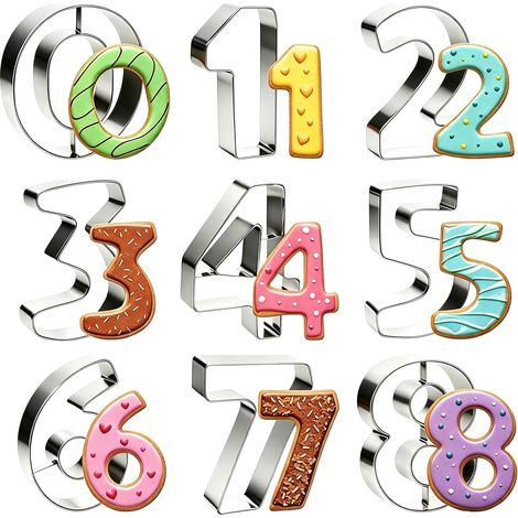 Emportepièces Chiffres 9 Pièces, en Acier Inoxydable avec les Chiffres 0 à 9, Pour Biscuits, Petits Gâteaux et Décoration de Gâteaux (1/5)