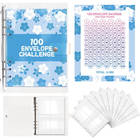 Classeur « Défi 100 enveloppes » avec feuille de suivi plastifiée de 5 050  et pochettes pré-numérotées (1/5)