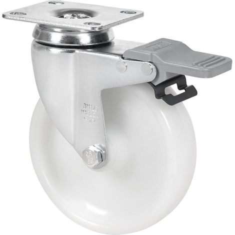 rueda giratora placa freno 10bhafd100-ut poliamix blanco eje liso